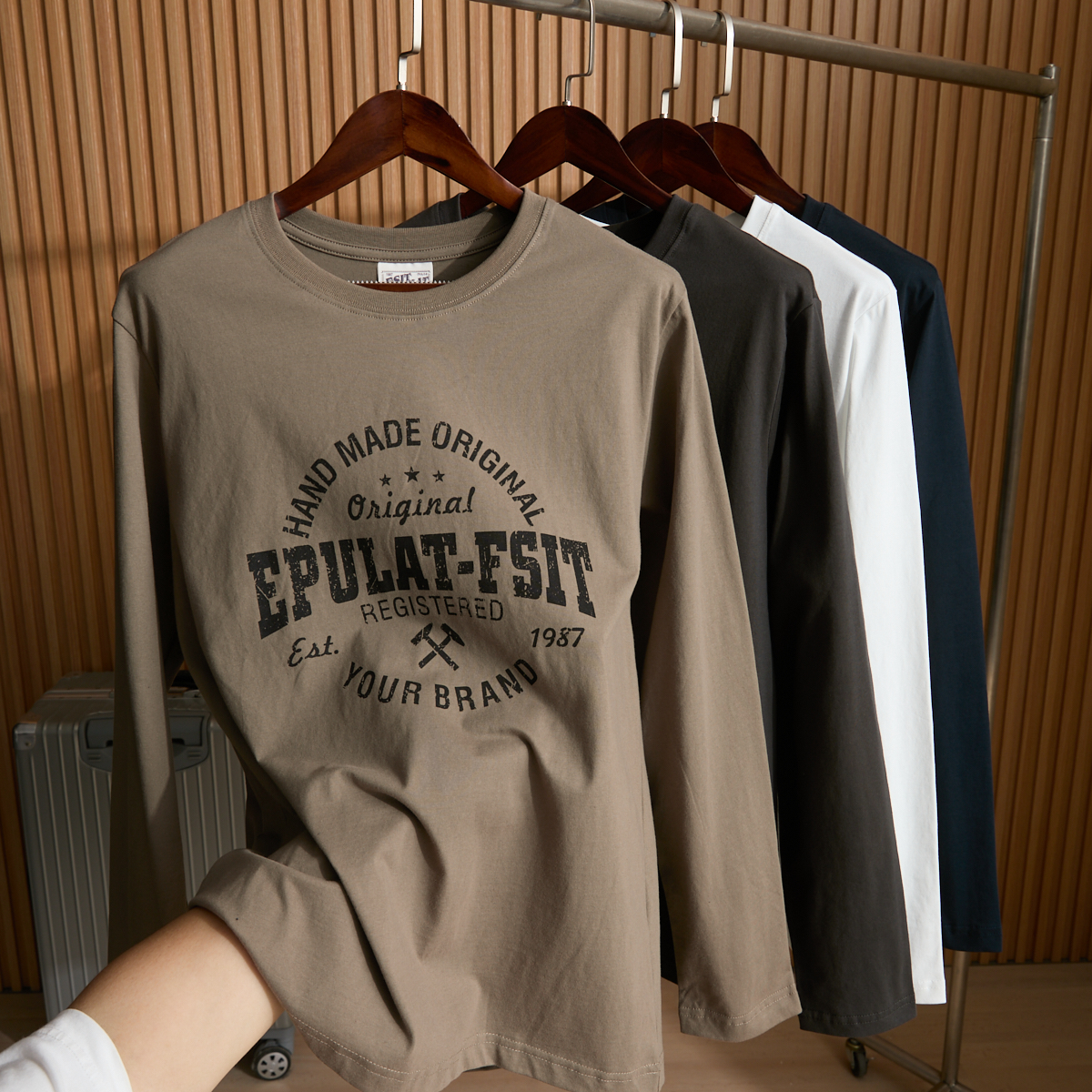 ODM公司单！线下398！复古做旧印花！男士时尚全棉打底长袖T恤衫