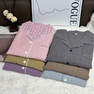 家居服套装 色织格子 秋冬睡衣睡裤 男女都有 全棉色织水洗面料