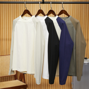 设计师款！新疆长绒棉！超舒适！新款男士拼色插肩长袖打底T恤衫