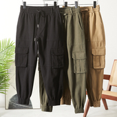 工装 长裤 风 全棉纱卡 美式 加厚松紧腰束脚休闲裤 线下498 男士