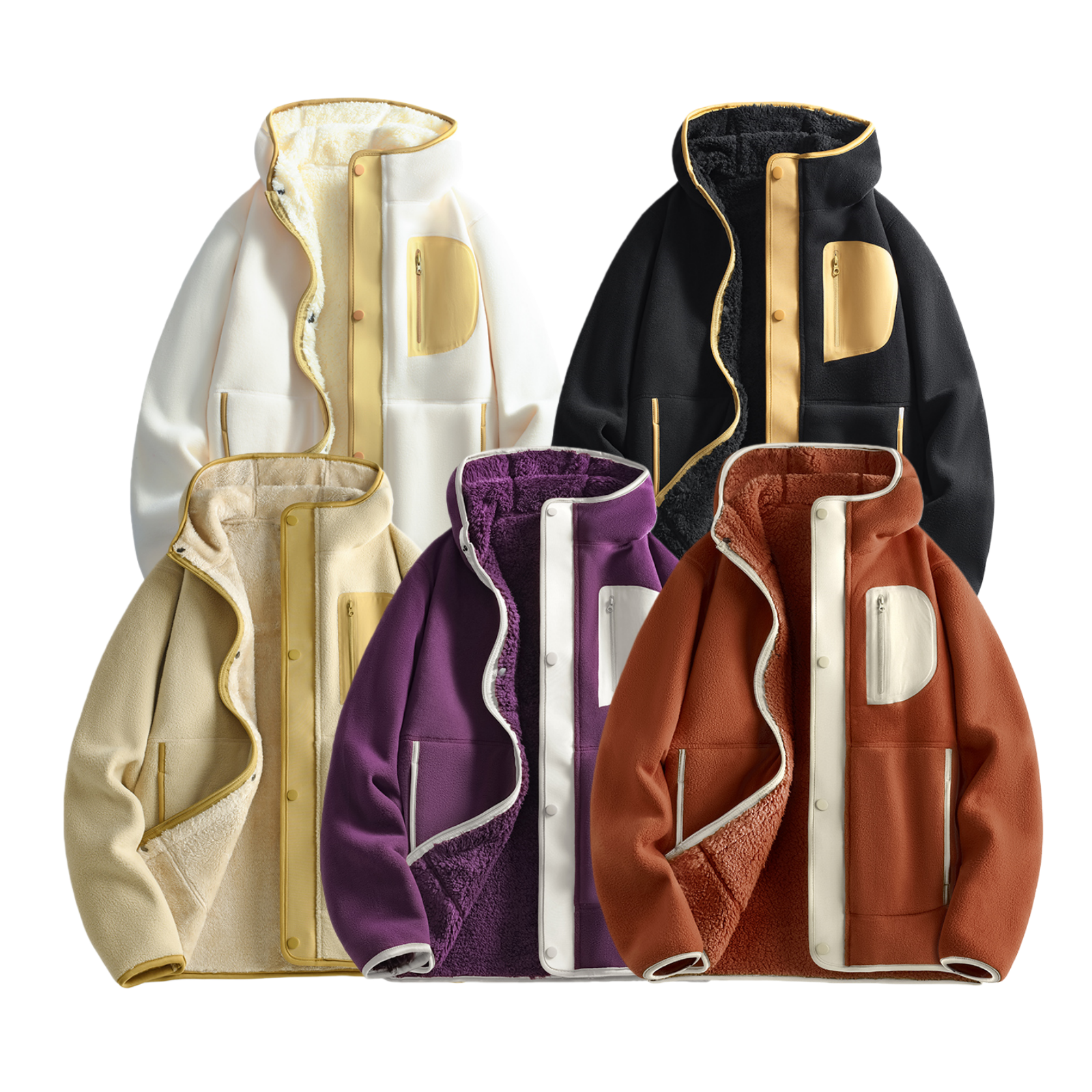 巨厚！巨保暖！摇粒绒+内里羔羔绒！情侣款撞色连帽抓绒衣外套