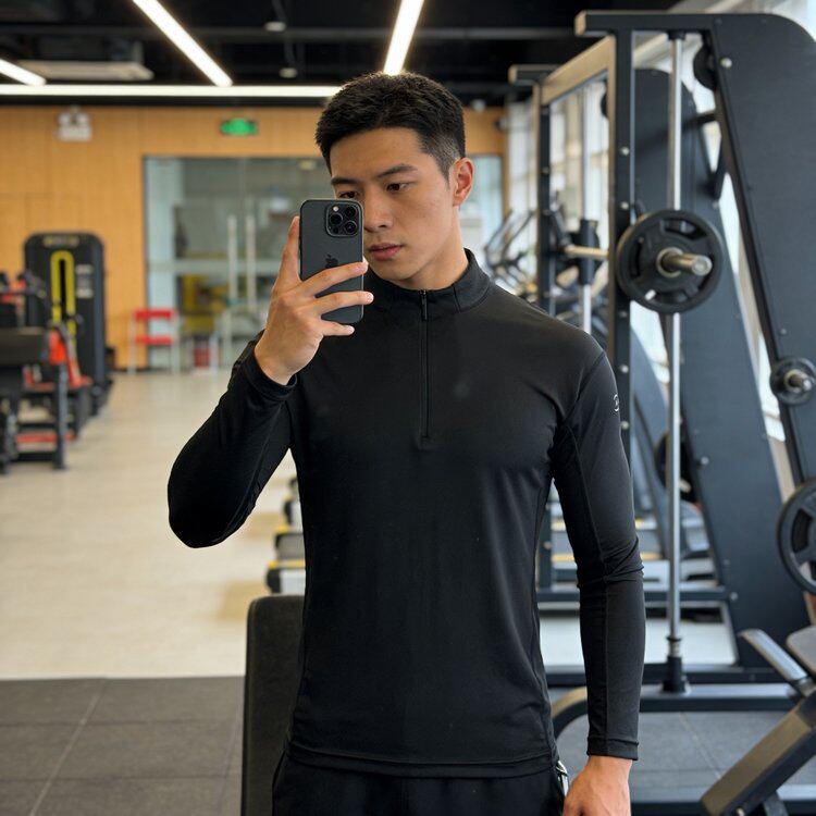 速干透气 3D立体裁剪 春季新款男士运动半拉链立领打底衫长袖T恤