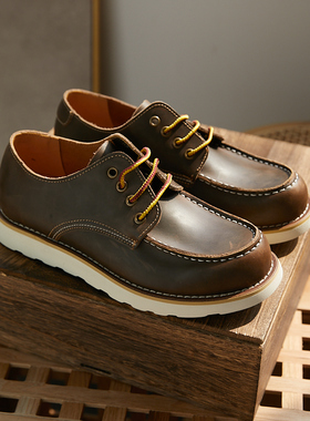 复古疯马皮！硬汉style！新款百搭休闲低帮真皮工装鞋牛皮男鞋潮