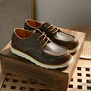 硬汉style 牛皮男鞋 新款 鞋 潮 百搭休闲低帮真皮工装 复古疯马皮