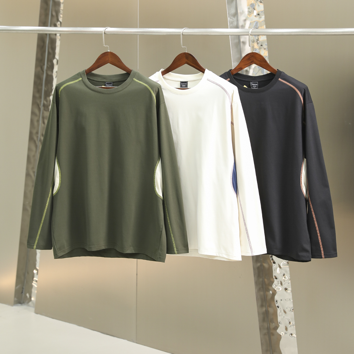 山系户外风！可配情侣！亲肤舒适！秋季时尚拼色插肩运动长袖T恤