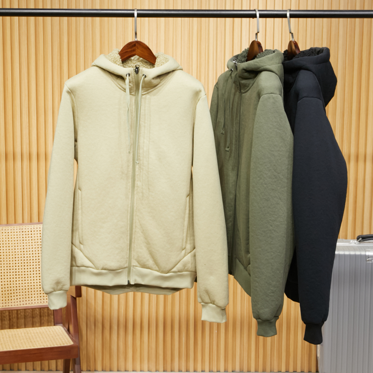 秋冬新款男士加绒连帽针织夹克