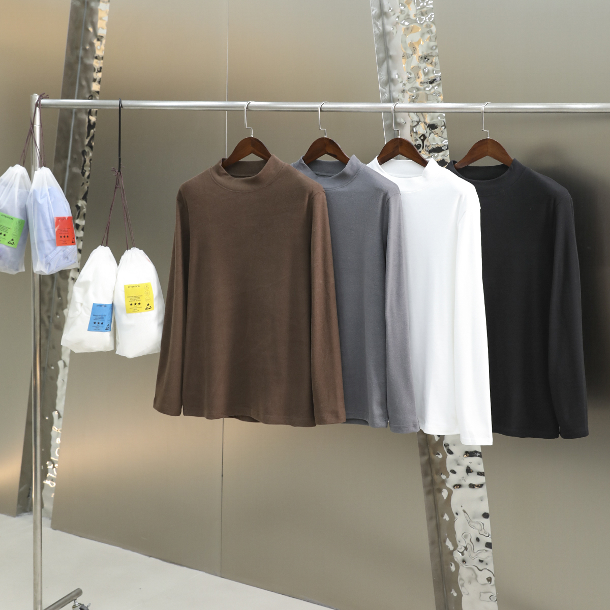 升级款！双面德绒！保暖不臃肿！男士纯色内搭半高领打底衫