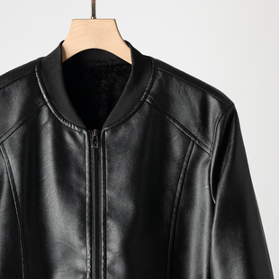 男士 仿皮毛一体 机车棒球领加厚皮衣外套 上等超纤皮 气质有型