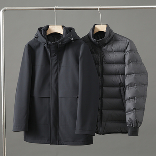 男士 柜3000 90鸭绒 可脱卸羽绒内胆 连帽羽绒服 高端三合一