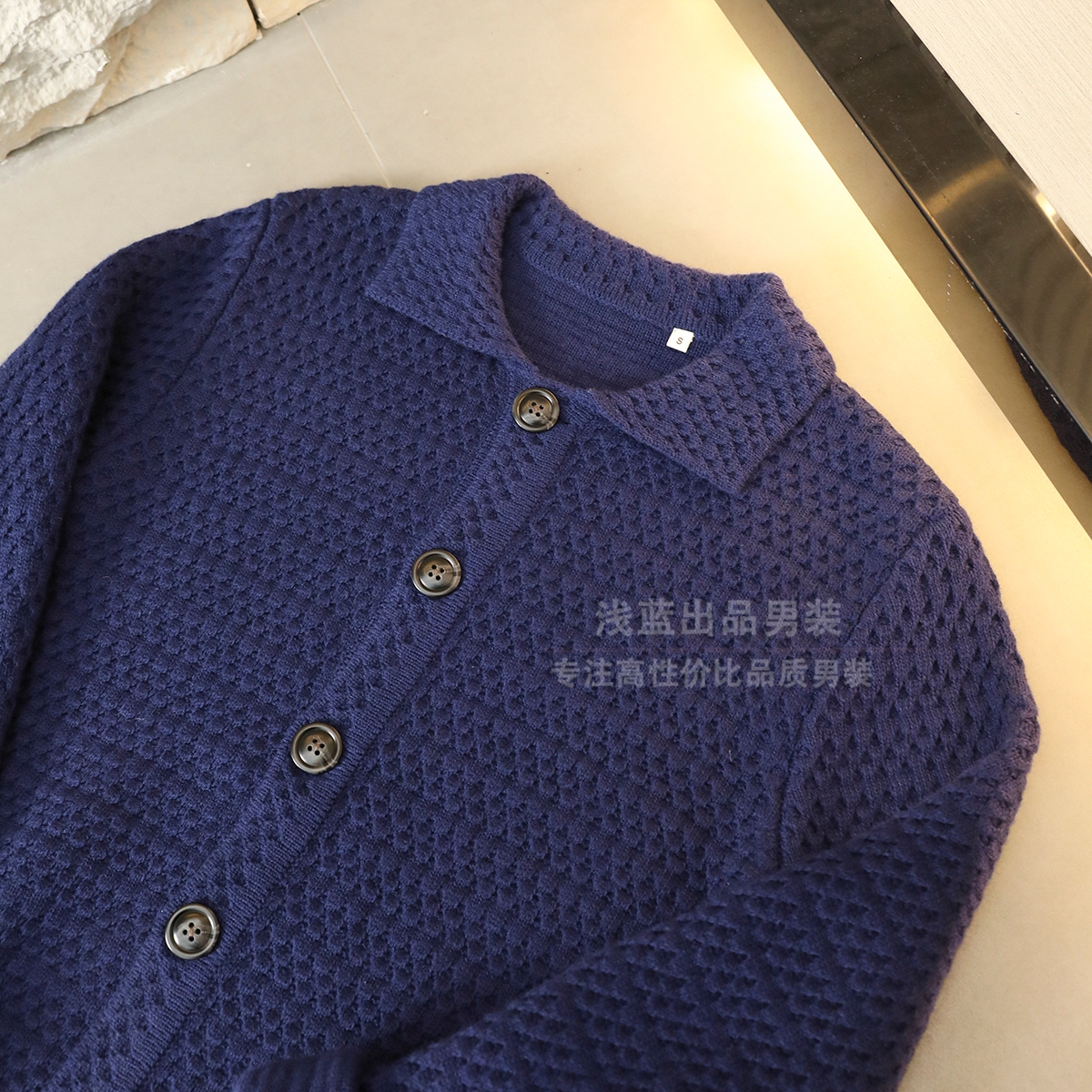 意式高奢 80羊毛 走锭纺纱工艺 男士重工双层提花翻领针织衫毛衣