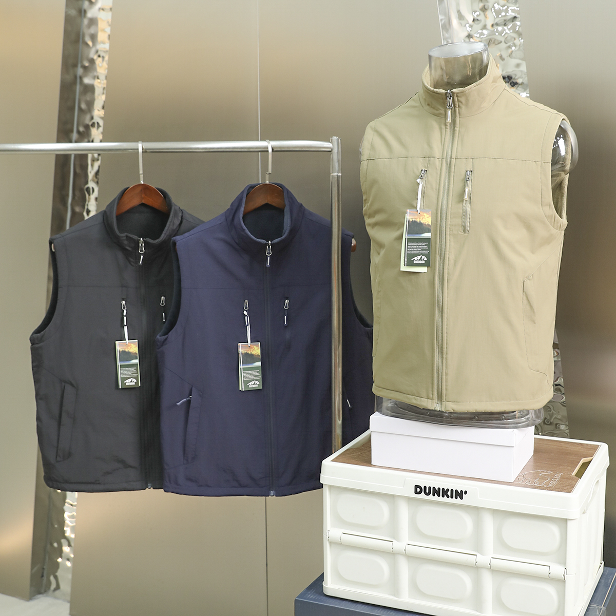 户外机能风！可双面穿！速暖摇粒绒！男士立领保暖防泼水马甲背心