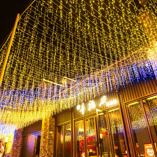 户外防水太阳能瀑布灯冰条灯满天星新年彩灯串灯led吊顶氛围装饰
