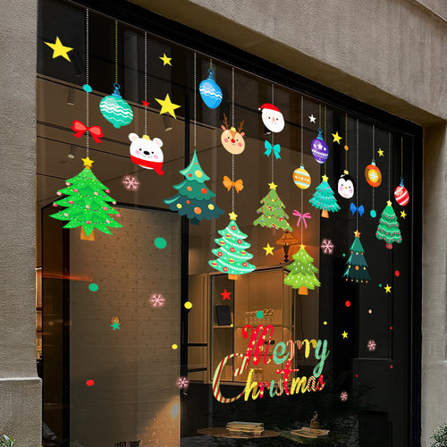 圣诞节装饰窗贴圣诞树铃铛静电贴