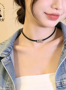 黑色蝴蝶结choker锁骨链女