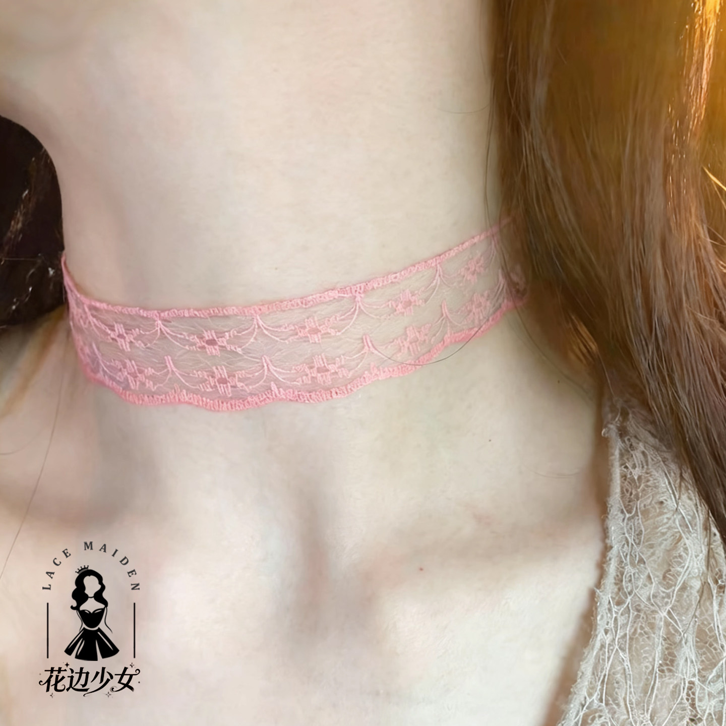 粉色性感蕾丝花边颈链项圈颈围带