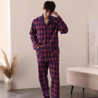 佐雅男100棉喜庆家居服格纹