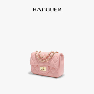 HANGUER＆CK【粉色年轻人】高级感菱格链条小方包包女手机斜挎包