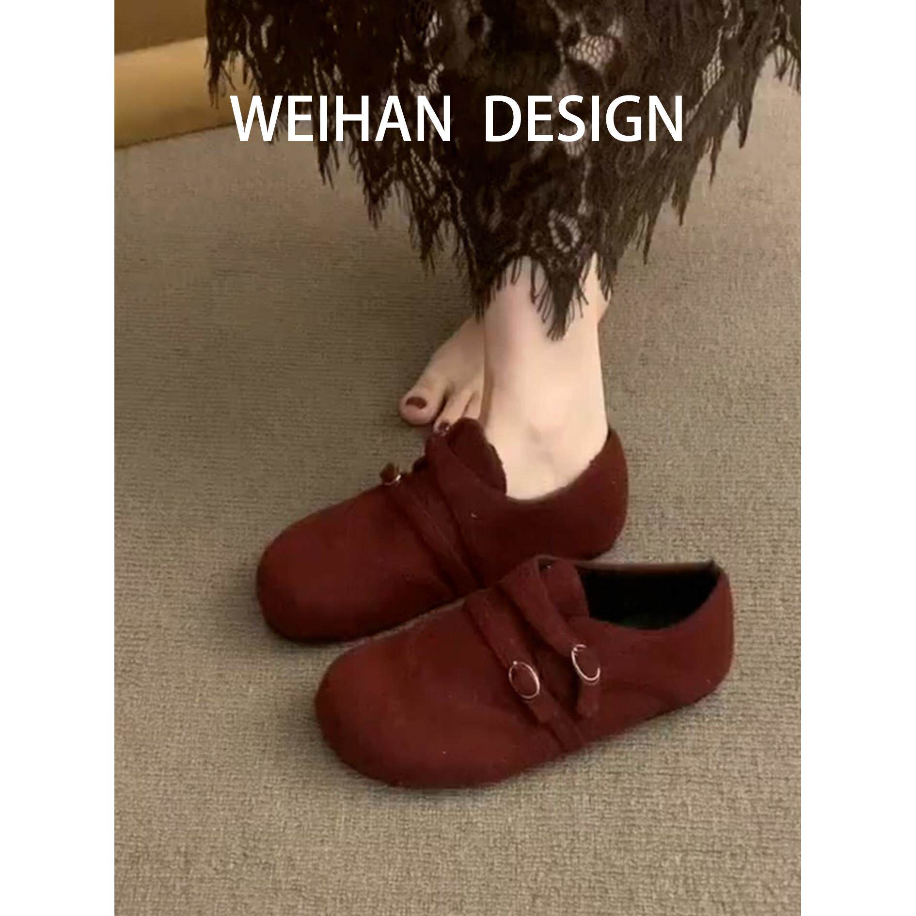 羊皮版！红色加绒内增高勃肯鞋女冬季保暖厚底单鞋一脚蹬毛毛棉鞋