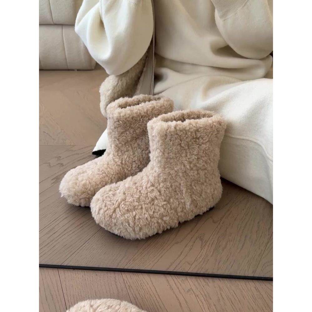 8CM内增高雪地靴女2025冬新款加绒羊羔毛保暖毛毛小土豆勃肯短靴