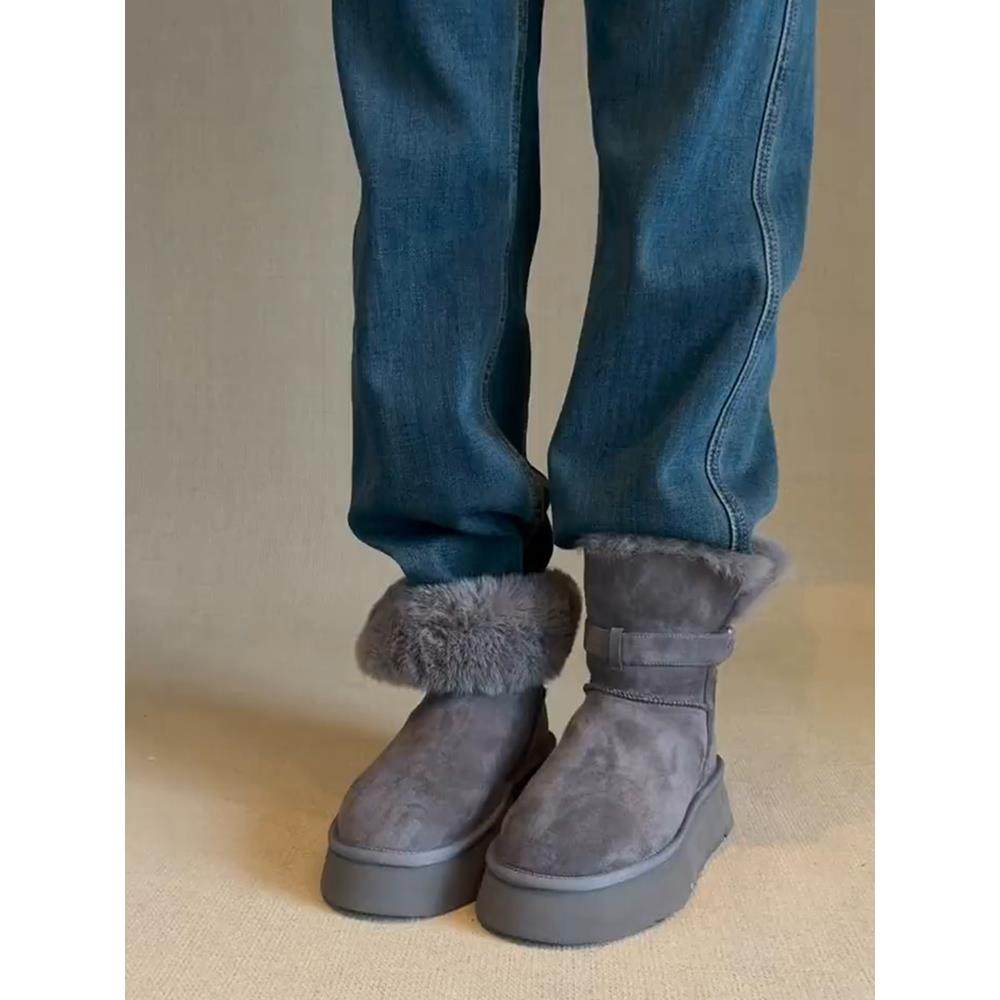 牛皮版！高级灰雪地靴女款皮毛一体加厚绒保暖两穿可外翻东北棉靴,女鞋,时尚雪地靴,淘宝优惠券,粉丝福利购,淘宝优惠卷