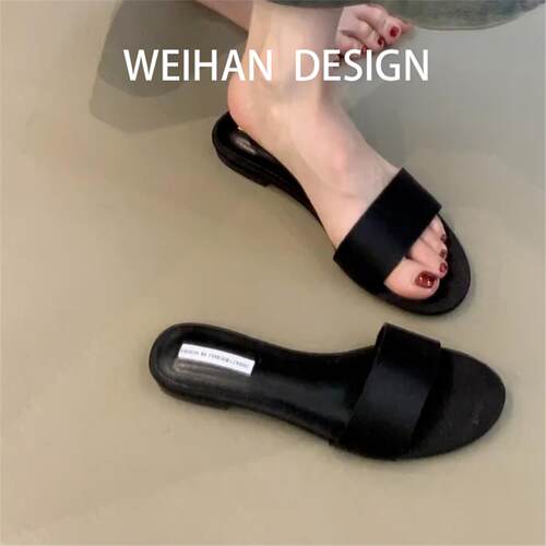 羊皮版！平底一字拖鞋设计感凉拖鞋女外穿夏季软底沙滩鞋凉鞋高级