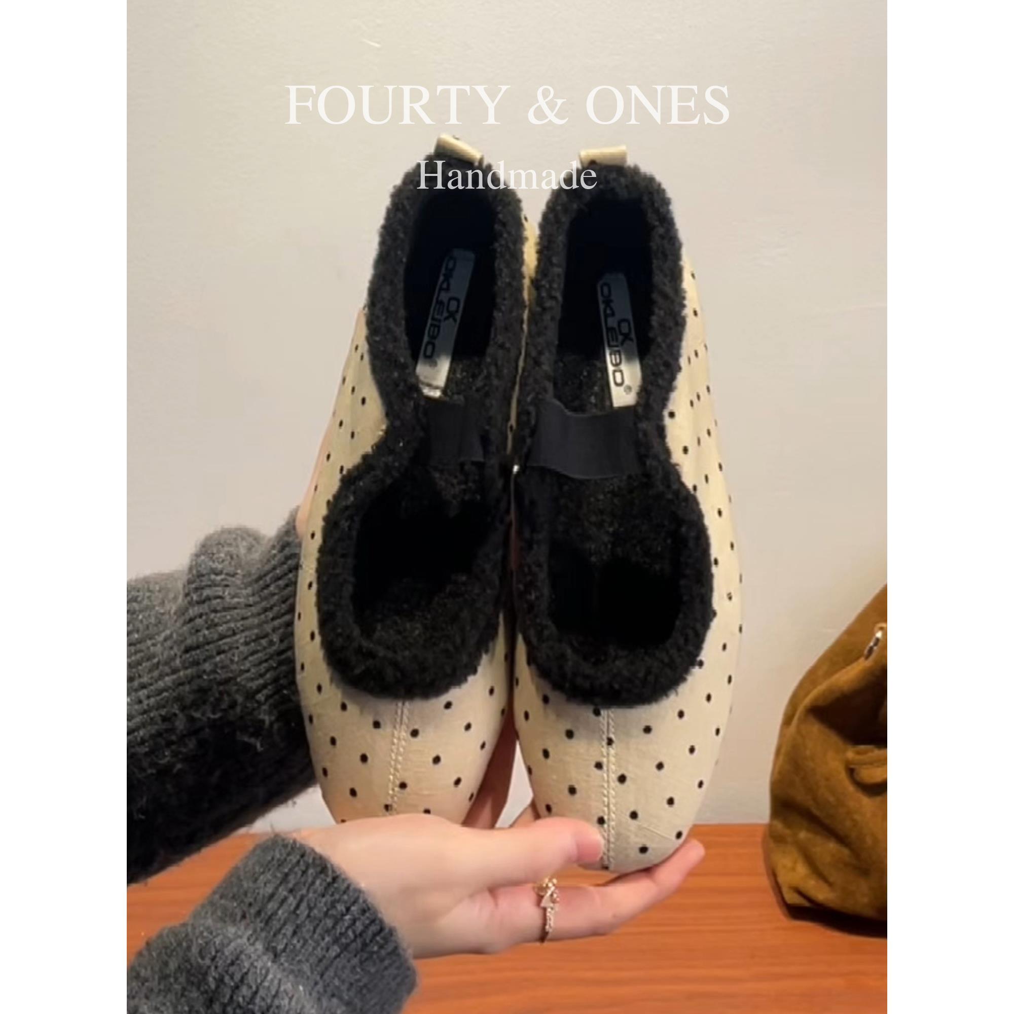 羊毛版~加绒波点玛丽珍鞋女气质保暖毛毛棉鞋圆头浅口芭蕾舞单鞋