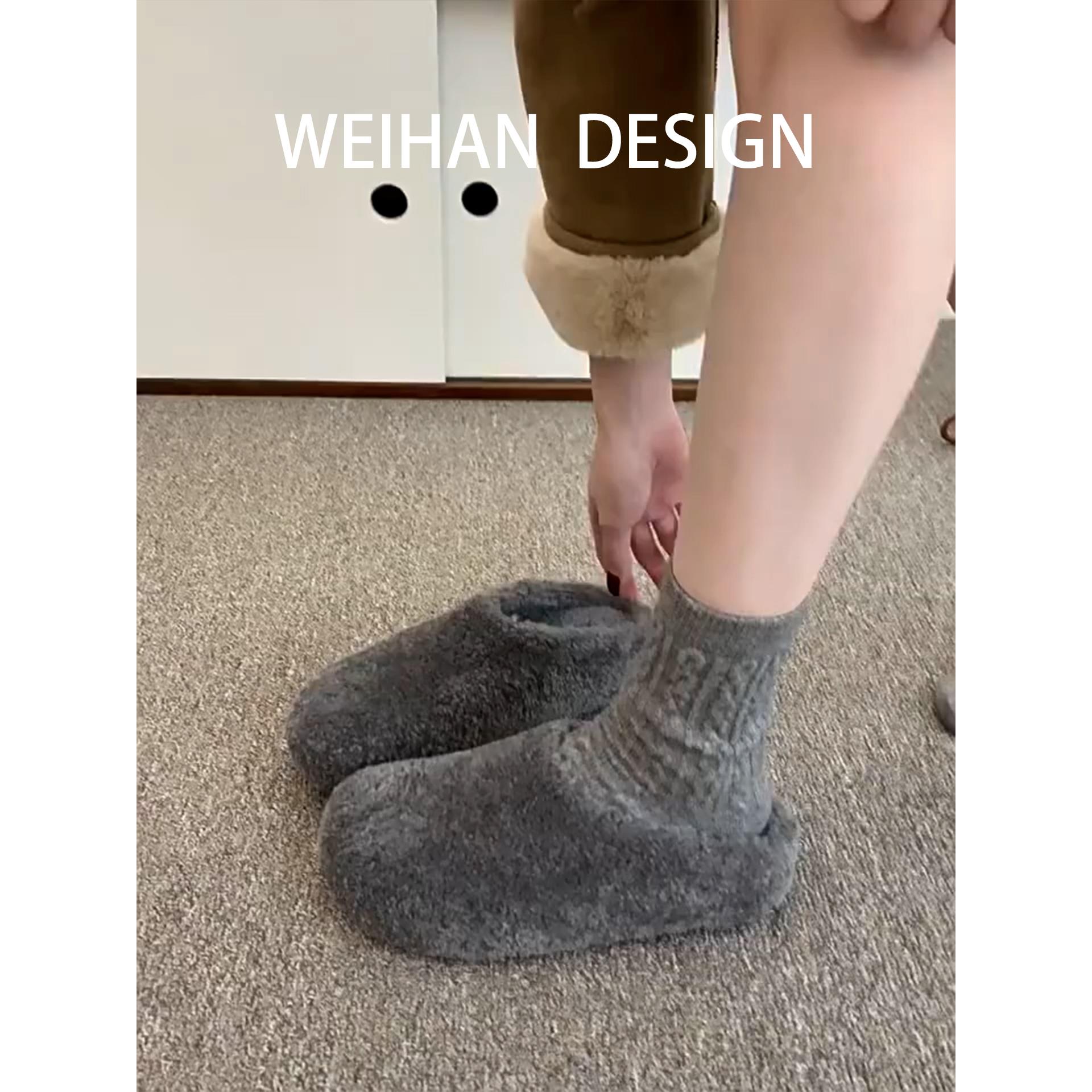 羊皮版！灰色加绒毛毛鞋女外穿懒人一脚蹬加绒保暖棉鞋厚底勃肯鞋