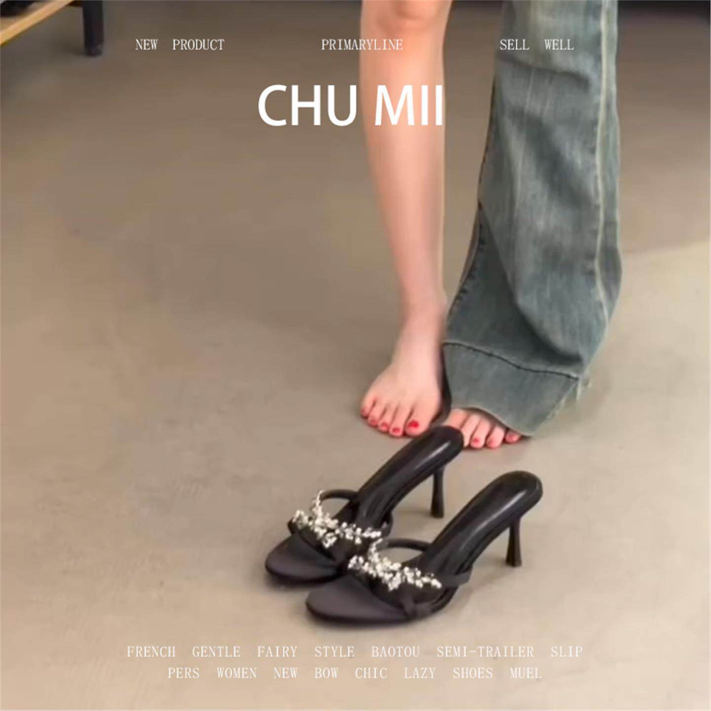 羊皮版！法式水钻露趾一字拖鞋女外穿配裙子银色小圆头绝美高跟鞋,女鞋,一字拖,淘宝优惠券,粉丝福利购,淘宝优惠卷