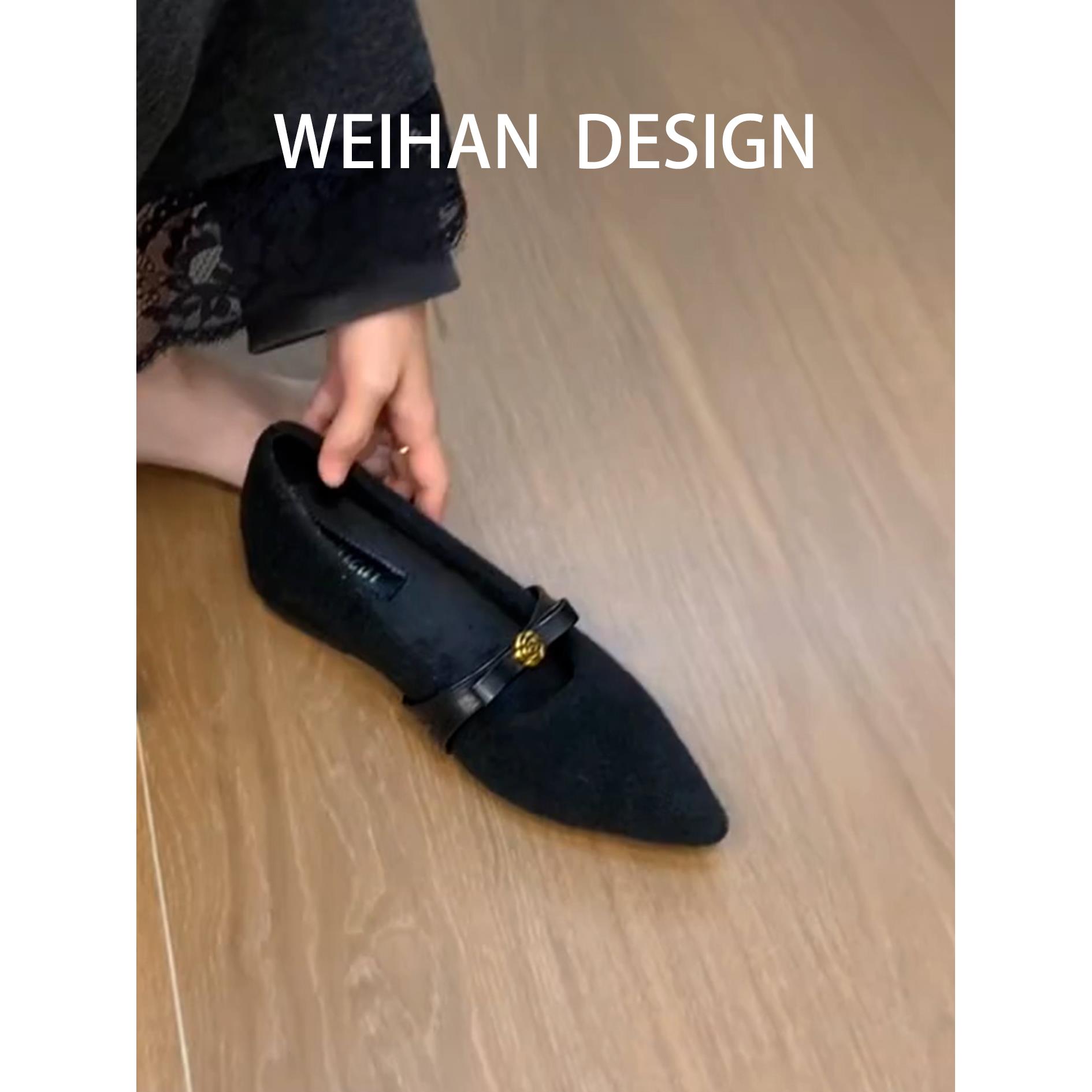 羊皮版！复古气质内增高加绒单鞋女通勤尖头蝴蝶结玛丽珍毛毛鞋