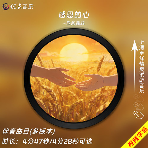 感恩的心-欧阳菲菲 原版伴奏音乐MP3背景MV视频MP4高清WAV素材LED