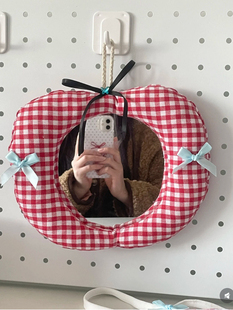 ins奶芙苹果拍拍镜可爱布艺可挂式化妆镜家居装饰墙上挂饰小镜子