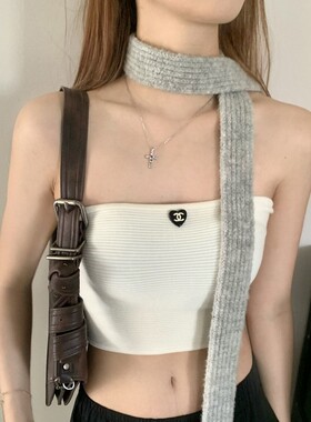 【JYSQ】含羊毛软糯细围巾秋冬长条毛线针织y2k辣妹纯色细窄围巾