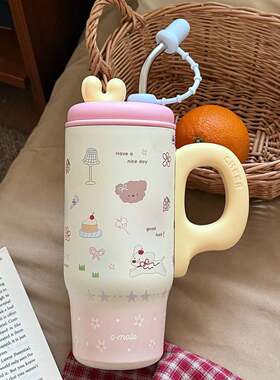 大容量冰霸杯陶瓷内胆保温杯女高颜值316不锈钢鹿角杯带茶隔杯子