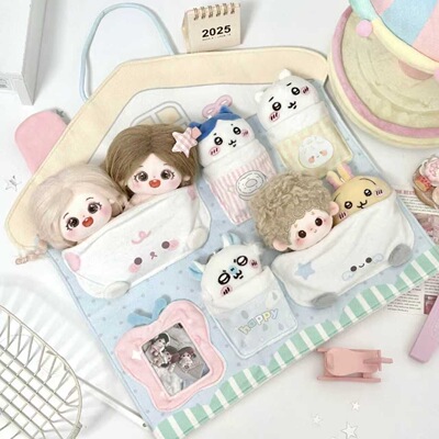 可爱收纳挂袋彩色印花宿舍10cm娃娃高颜值收纳袋壁挂壁挂式多巴胺