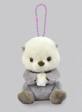日单新款Amuse灰色抱贝壳小海獭挂件小可爱毛绒动物摆件玩偶
