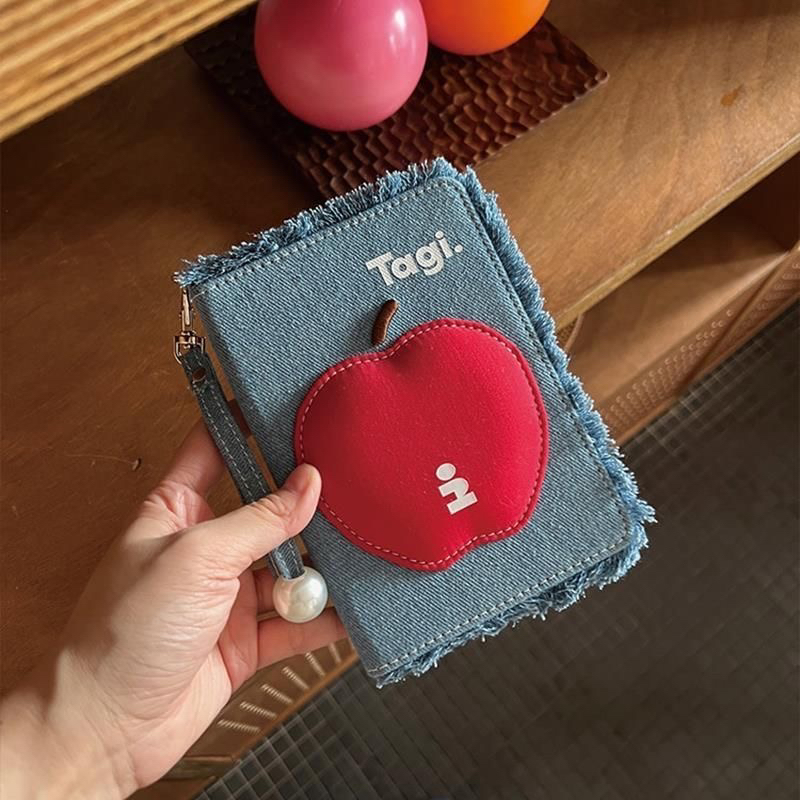 《苹苹安安》可爱珍珠牛仔新款护照收纳包卡包新款可爱