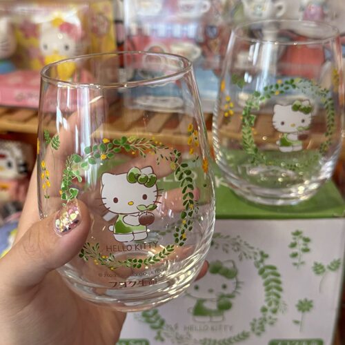 中古hellokitty玻璃杯昭和时期烟花印花水杯咖啡杯果汁杯可爱杯子