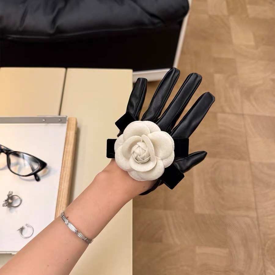 新款小众山茶花礼服手套黑色法式赫本风复古名媛新娘拍照饰品高级