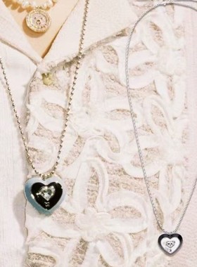 爱心怦怦金属滴油镶钻长款可调节挂脖项链爱心吊坠长项链气质爱心