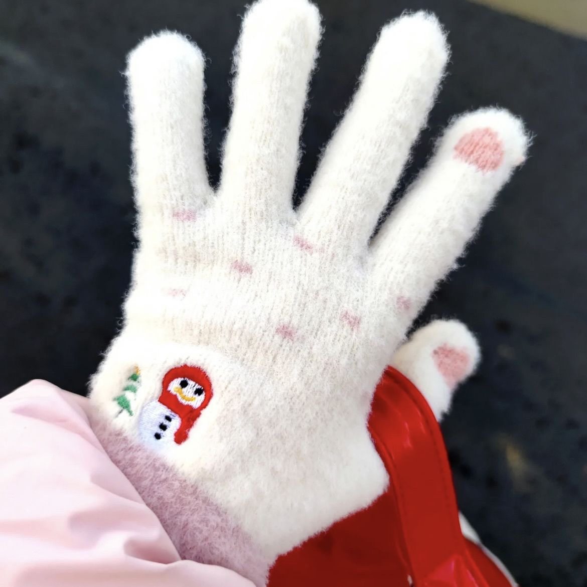 新款雪人毛绒五指手套女生冬季可爱保暖加绒触屏骑车女棉手套超厚