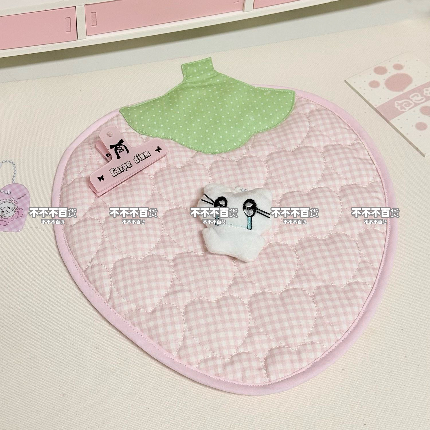 可爱草莓桌垫粉色包边爱心绗缝餐垫学生宿舍卧室拍照道具神器成品,居家布艺,餐垫,淘宝优惠券,粉丝福利购,淘宝优惠卷