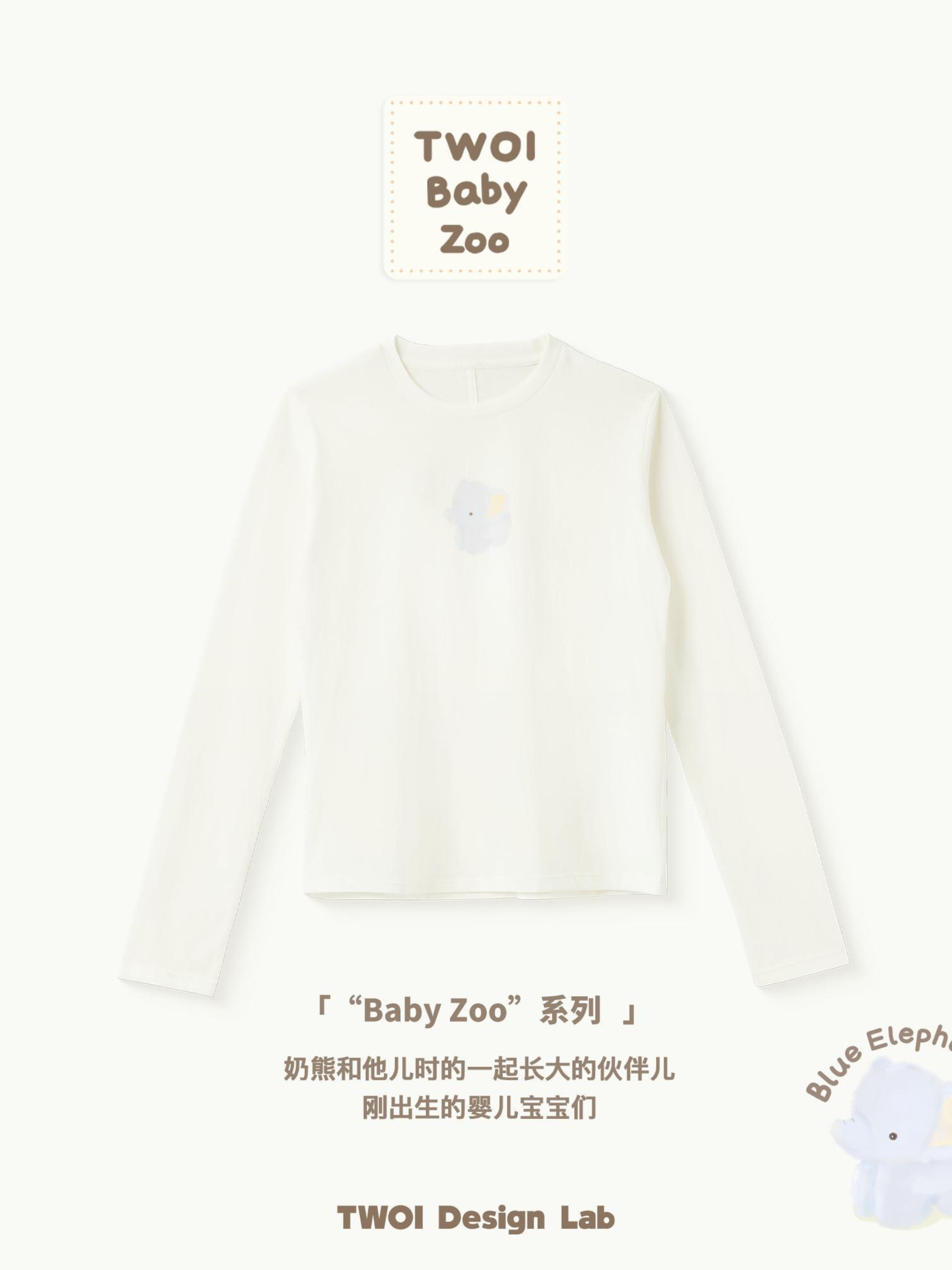 TWOI Design Lab BABY ZOO系列「奶油白小象外领标印花圆领长袖」图片