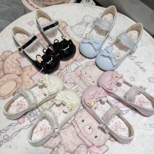 可爱原创lolita蕾丝蝴蝶结皮鞋芭蕾圆头低跟洛丽塔小皮鞋JK公主