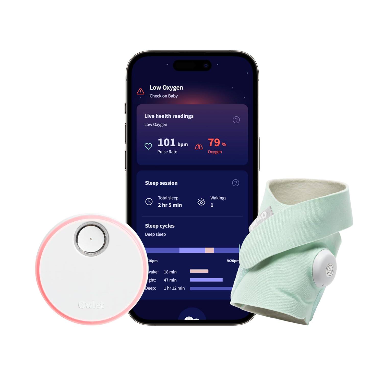 美国洛杉矶直邮Owlet Dream Sock FDA批准智能婴儿监视器健康警报