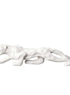 禅意风白瓷金钱豹茶桌车载摆件