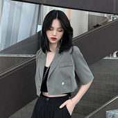 西服上衣 露脐西装 短袖 外套女小个子宽松显瘦薄款 新款 2019夏季 韩版