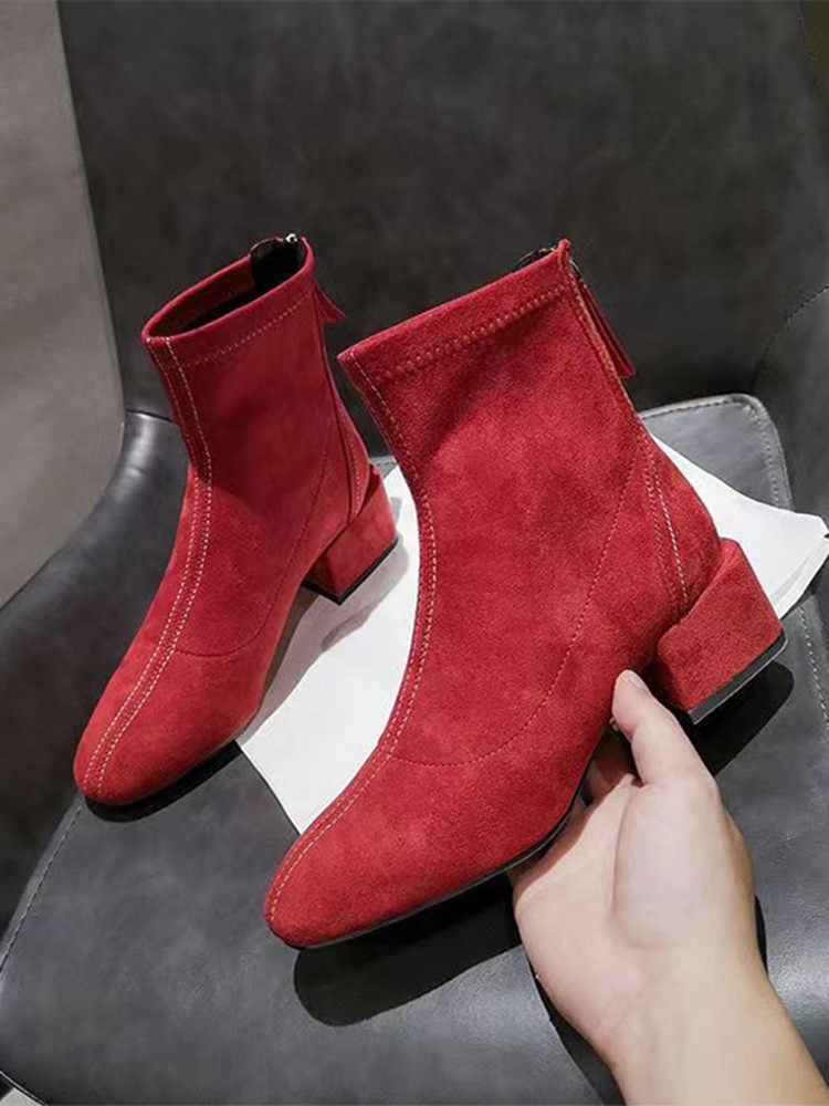 BURGUNDY BRIDAL SHOES WINTER WEDDING BOOTS XIUHE WEDDING DRESS TWO WEARS WEDDING BANQUET HIGH HEELS BLOCK HEEL MIDDLE HEEL DOES NOT TIRE THE FEET