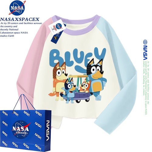 NASA联名小狗布鲁伊一家bluey周边长袖男女儿童春秋季可爱T恤衣服