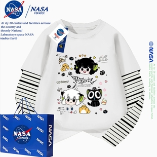 情侣款 亲子装 t恤男女童春秋款 NASA联名罗小黑电影2动漫纯棉长袖