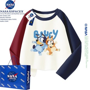 NASA联名小狗布鲁伊一家bluey周边长袖男女儿童春秋季可爱T恤衣服